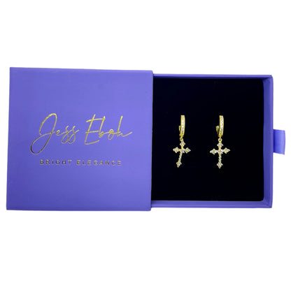 Gold Cross Hoop Earrings